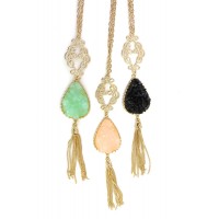 Liora Teardrop Druzy Stone & Filigree Tassel Necklace